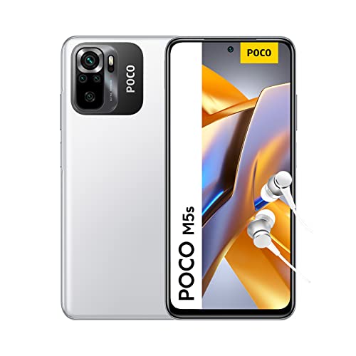 POCO M5s - Smartphone de 4+128GB, Pantalla de 6.43” FHD+ AMOLED DotDisplay, MediaTek Helio G95, Cuádruple cámara de 64MP con IA, 5000mAh, NFC, Blanco (Versión ES + 3 años de garantía) sin cargador