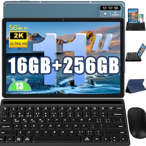 Oangcc 2024 Tablet 11 Pulgadas,16GB RAM+256GB ROM(TF 1TB) Android 13 Tablet PC con Octa-Core 2.0GHz, 4-Altavoces, 8600 mAh, 5+13+2MP, 5G WiFi,BT 5.0,Google GMS, GPS Tablet con Ratón y Teclado - Azul